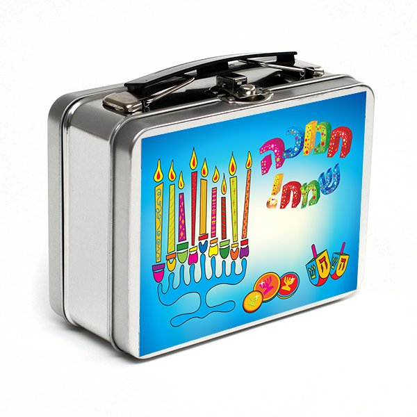מזוודת מתכת קטנה לחנוכה לילדי הגן עיצוב נרות