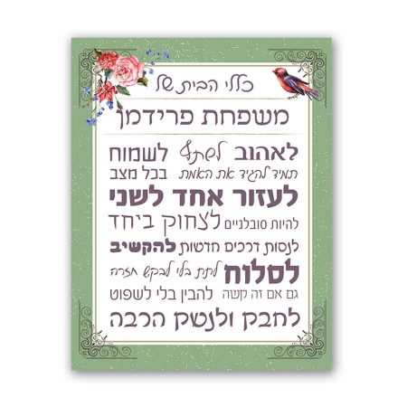 כללי הבית על מגנט עם שם משפחה
