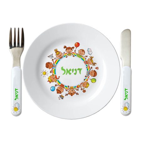 סט צלחת מזלג וסכין