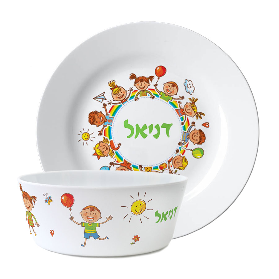 סט קערה וצלחת עם שם עיצוב ילדים סט קערה וצלחת עם שם עיצוב ילדים