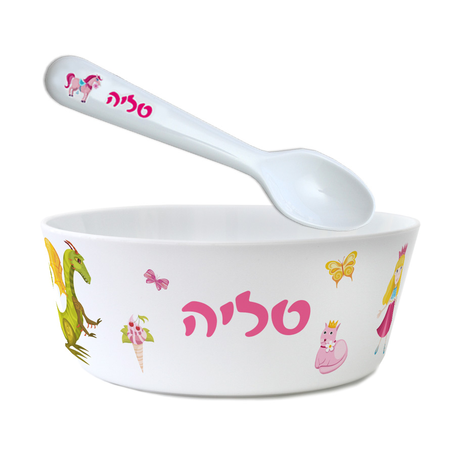 סט קערה וכפית פלסטיק נסיכות