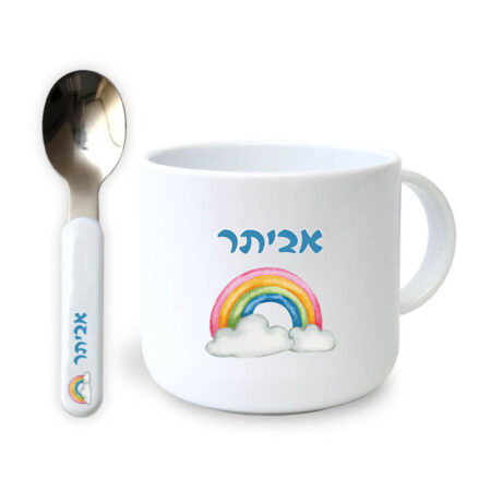 סט ספל וכפית – קשת בענן