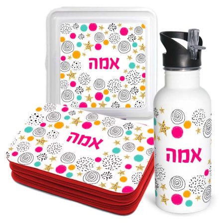 סט בקבוק נירוסטה, קופסת אוכל מרובעת וקלמר עם ציוד