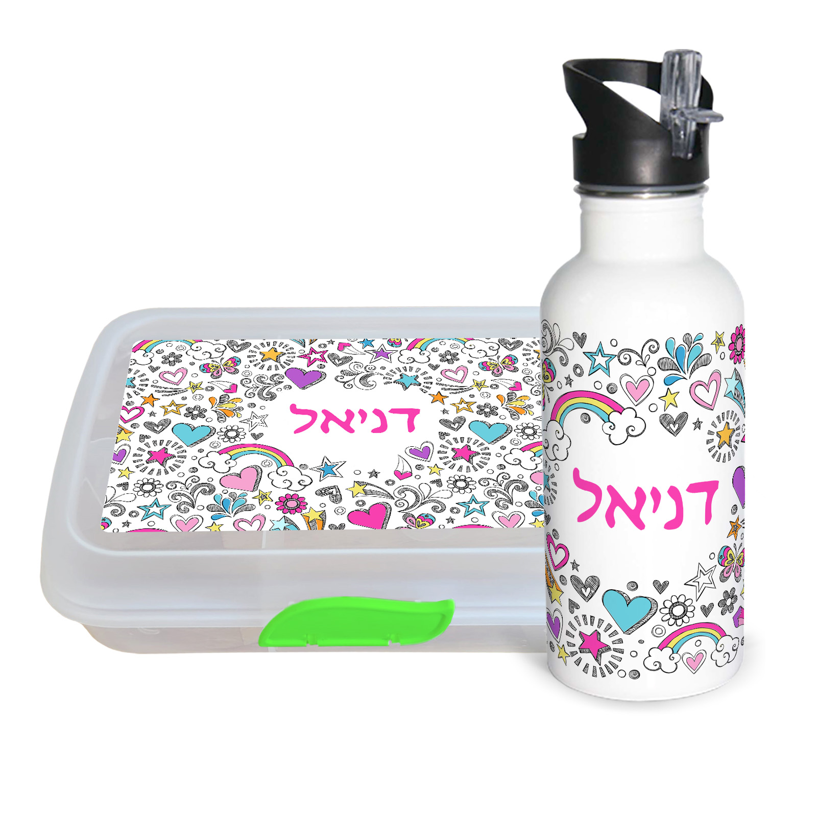 סט בקבוק וקופסה מלבנית עולם הבנות סט בקבוק וקופסה מלבנית עולם הבנות