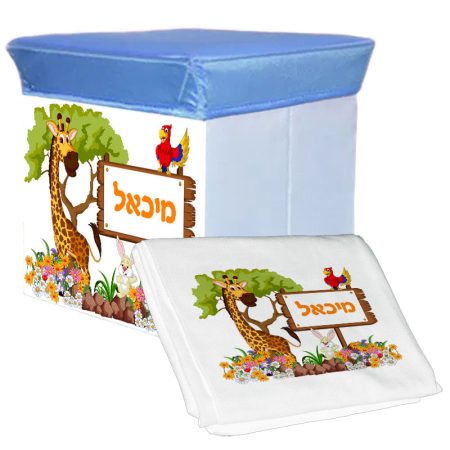 סט שרפרף אחסון ושמיכת פליז עיצוב חיות