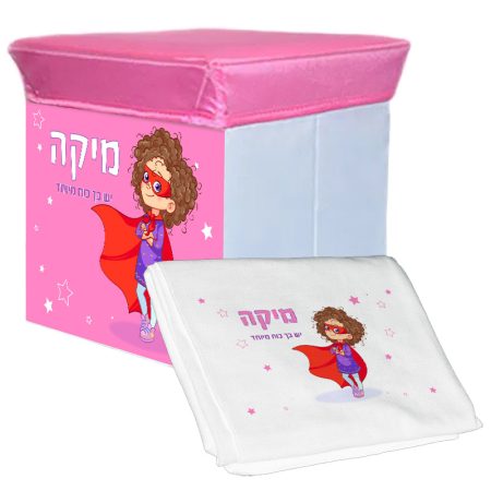סט שרפרף אחסון ושמיכת פליז עיצוב כוח על בנות