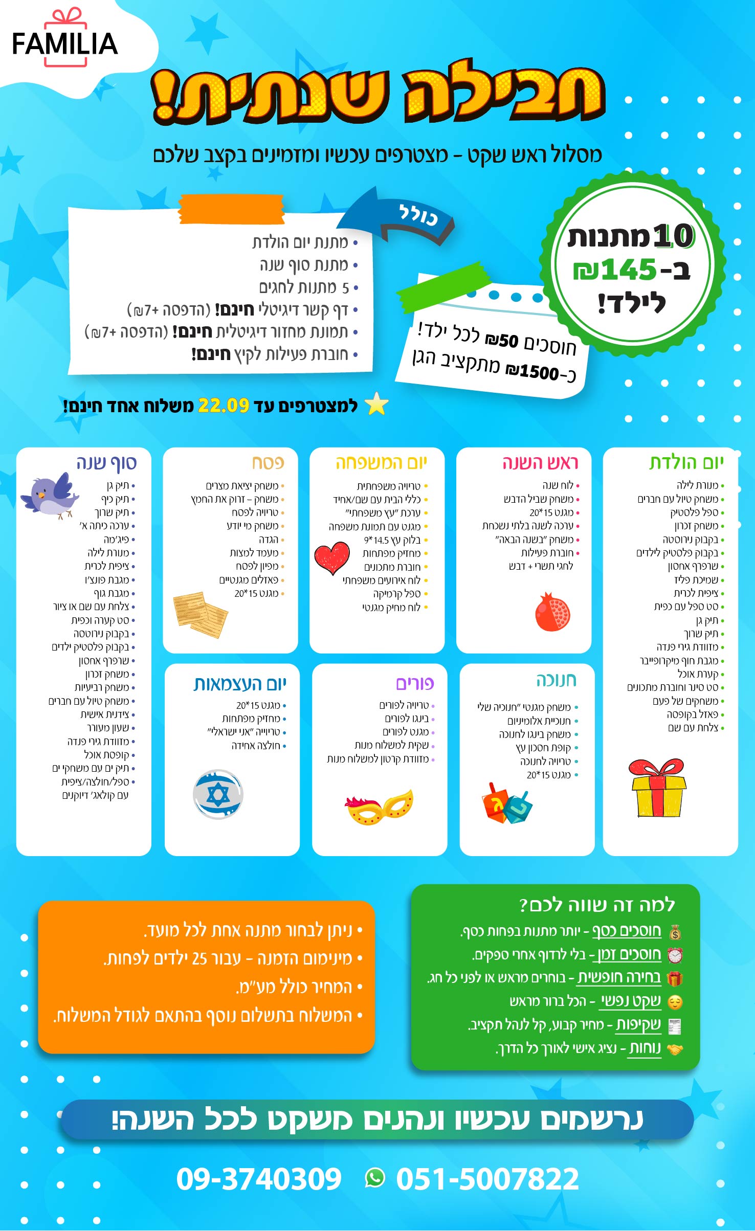 קטלוג מתנות ליום הולדת - סטודיו פמיליה